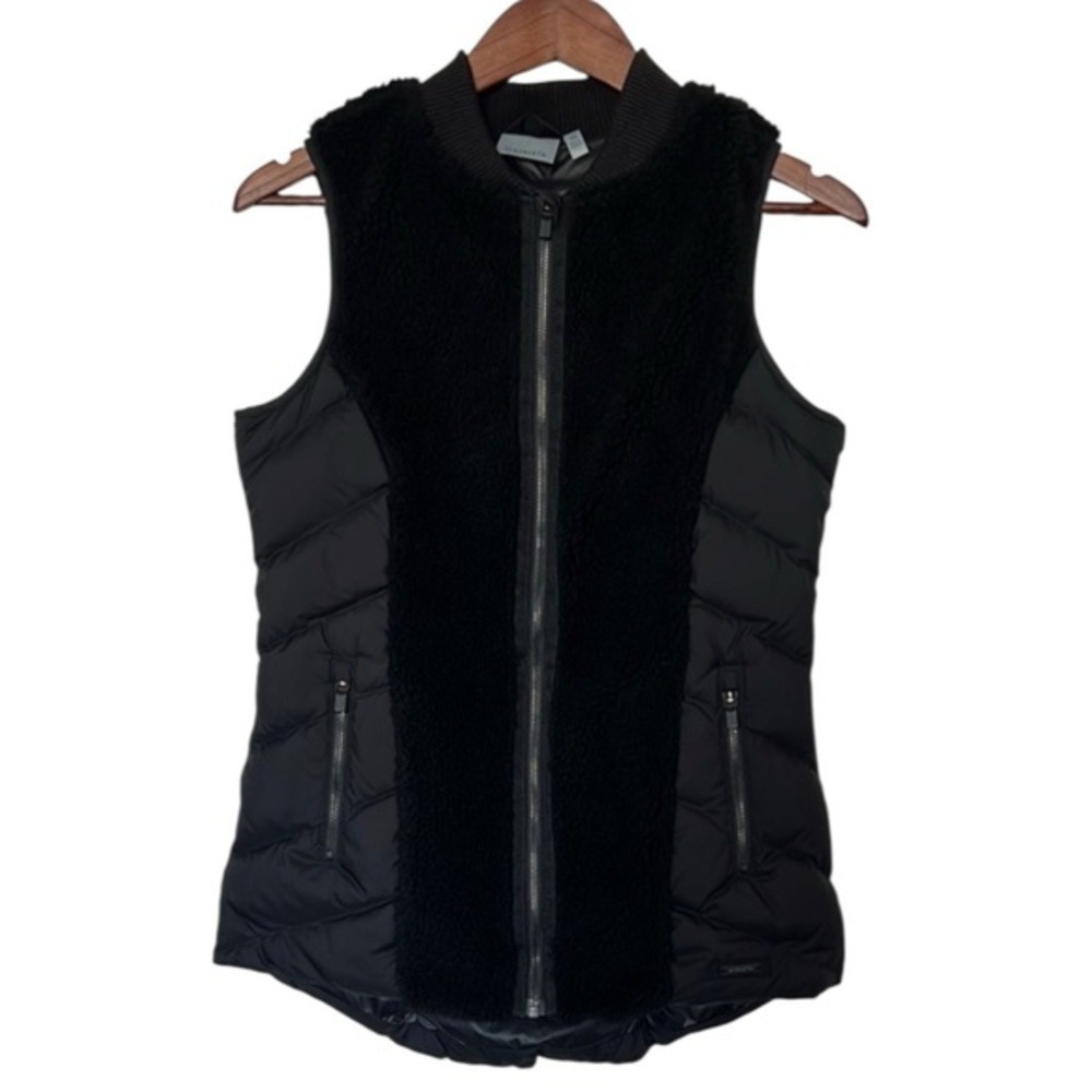 Athleta Tundra Down Puffer Vest Faux Shearling Trim Black XS